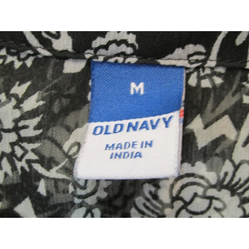 Old Navy Womens Medium Black Floral Peasant Blouse Boho Smocked Puff Sleeve